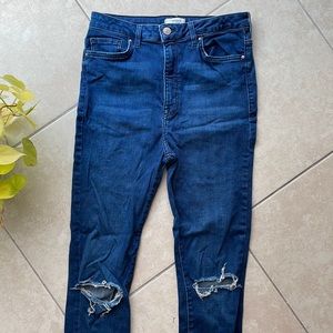 High Waisted Ripped Knee Dark Blue Jeans Forever 21